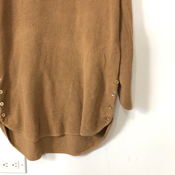 Michael Kors Brown Knit Sweater Tunic 2X Plus Button Side Hem Minimalist - Picture 3 of 11